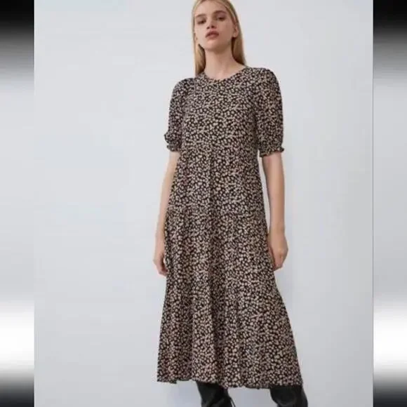 Zara Floral Tiered Prairie Dress w/Pockets Size XS - Picture 8 of 8